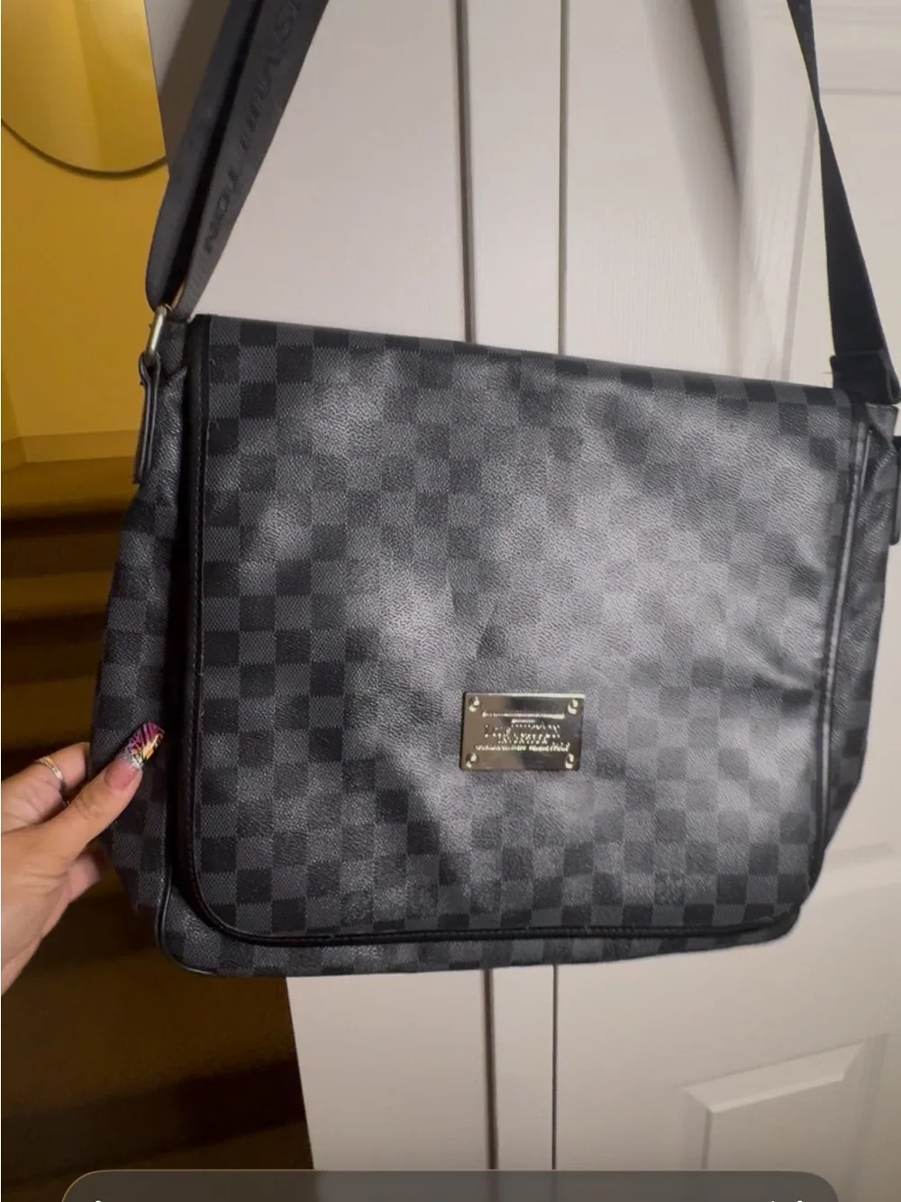Black Check Messenger Bag